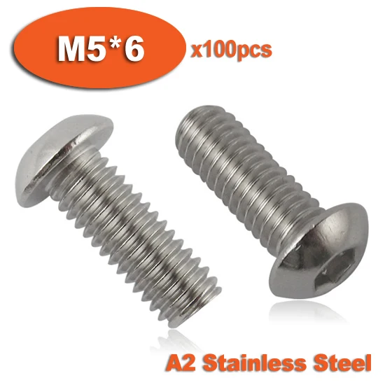 

100pcs ISO7380 M5 x 6 A2 Stainless Steel Screw Hexagon Hex Socket Button Head Screws