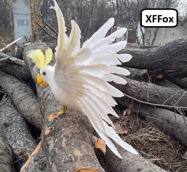 new real life white parrot model foam&feather simulation wings yellow mouth cockatoo bird gift about 35x50cm xf0304