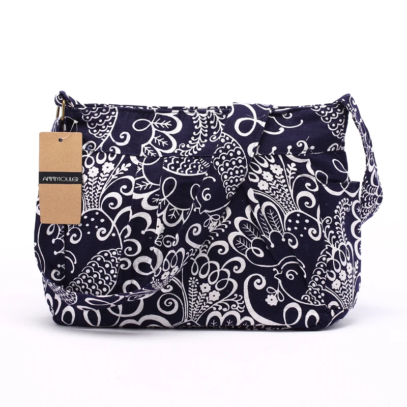 Annmouler marka kadın Crossbody çanta Vintage büyük kapasiteli omuzdan askili çanta çok cep pamuk askılı çanta Hobo bayanlar için