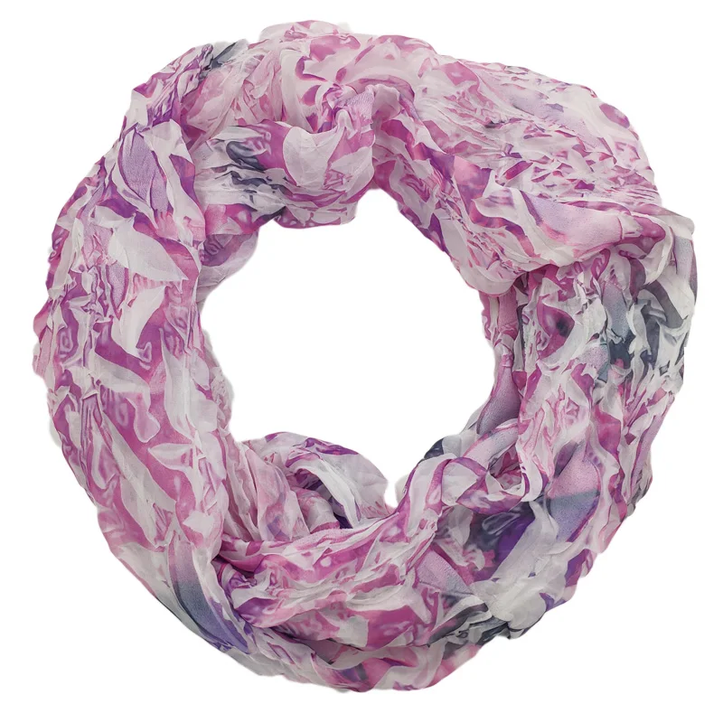 2021 spring new Women Pink Ring Scarf pleated Design flower Infinity Loop scarves snood Neckerchief Echarpe Foulard