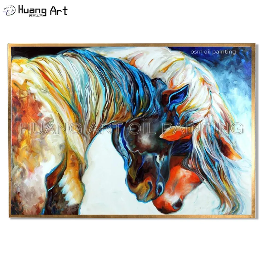 New Arrival High Quality Horse Oil Painting On Canvas Two Horse Heads Oil Painting For Wall Artwork Decor for Home Animal Art