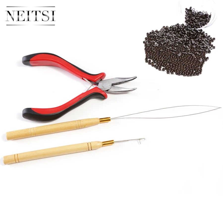 

Neitsi 500pcs Nano Rings With Remove Plier Pulling Needle Loop Threader for Links Hair Extensions