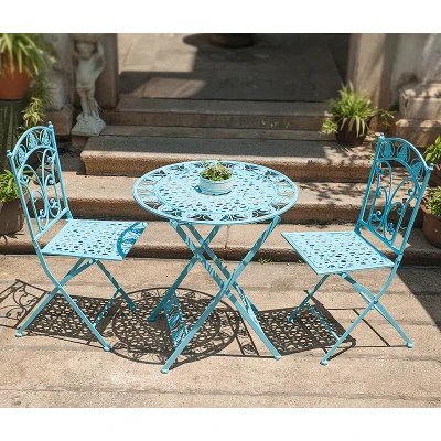 Outdoor Folding Wrought Iron Color Table And Chair Combination Three-Piece Iron Balcony Creative Casual Tea Shop Coffee Table