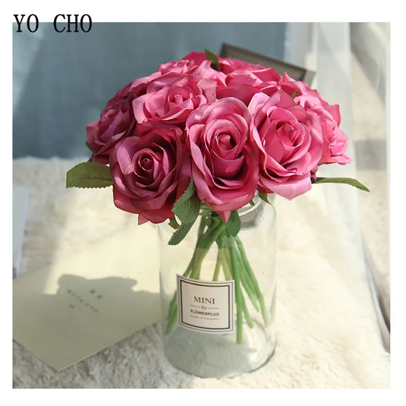 YO CHO Artificial Flowers Rose Pink Silk Flower Bouquet Peonies Decor for Home Party Artificial Roses for Wedding Flowers