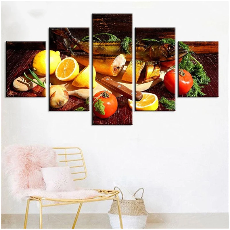 

5pcs 5D Diy Diamond Painting still life Fruits And Fish Full Square Round Diamond Embroidery Mosaic Kitchen Wedding DecorZP-2622