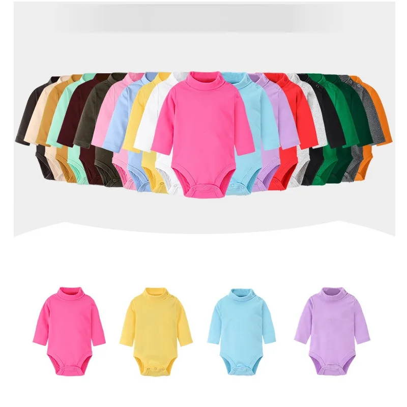 Hooyi-Pyjama à col roulé pour bébé fille, combinaison 100% coton doux, couleur unie, pour nouveau-né de 1, 2 et 3 ans