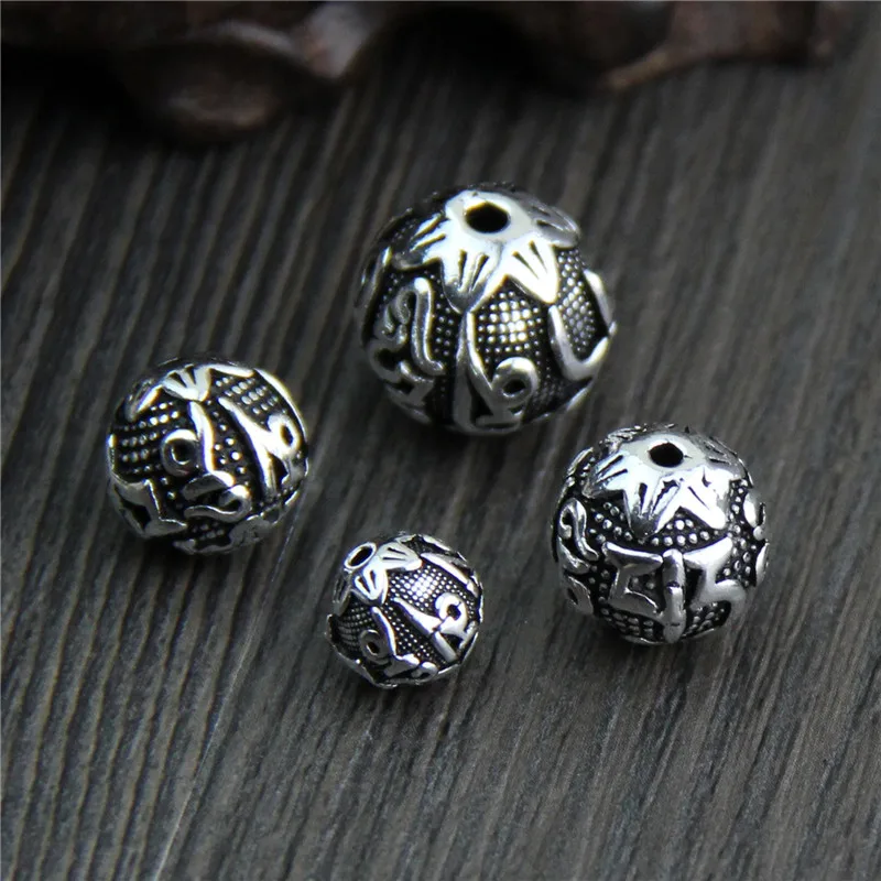 100% 925 Sterling Silver Spacer Beads 8mm 10mm 12mm 14mm Buddha Mantra Craft Charm Beads DIY Jewelry Making Bracelets Findings