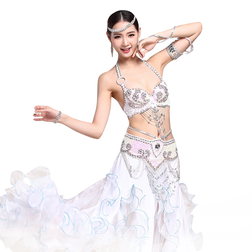 Customize Women Stage & Dance Wear Oriental Dance Sequined Beaded Bra and Belt Bellydance Suit 2pcs Costumes for Belly Dance