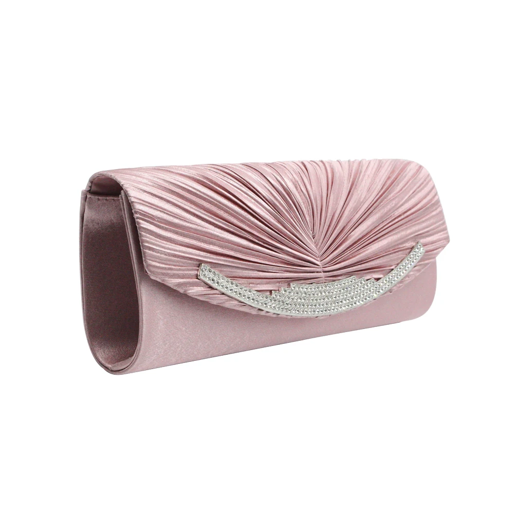 Hot Sale Pleated Drape Satin Clutch Bag Diamonds Crystal Evening Bag for Lady Woman Girl Female