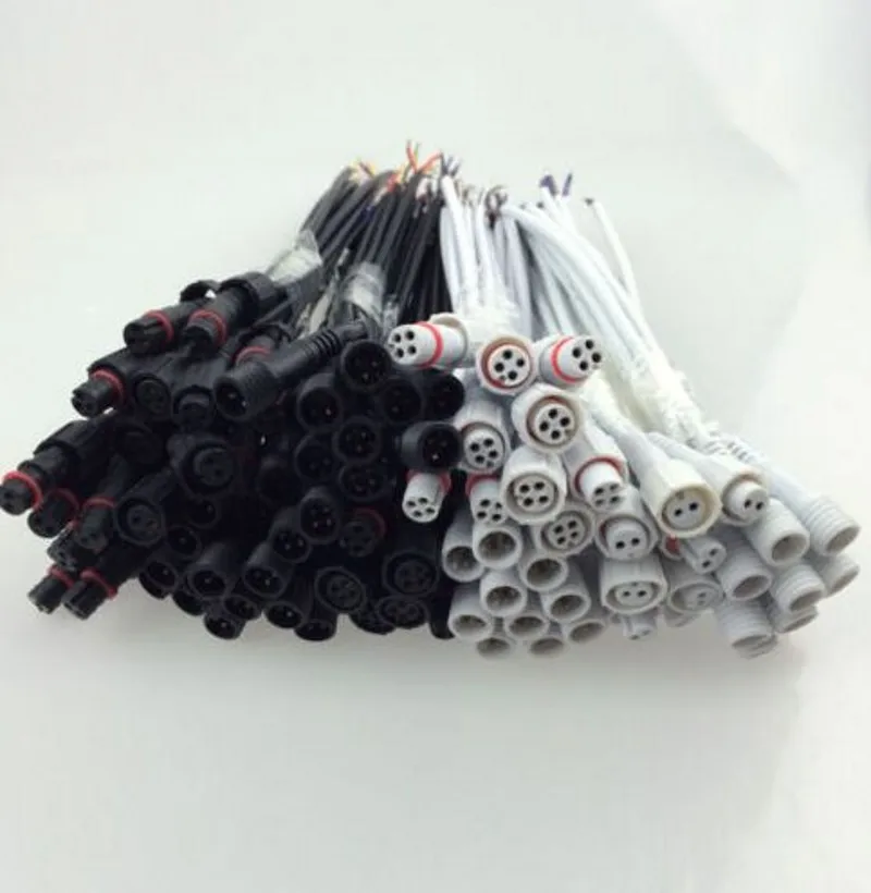 Waterproof connector 2 3 4 pin jack black/White/Clear, led connector accessories, 0.3(mm2) wire , 50 pairs/lot  Free Shipping