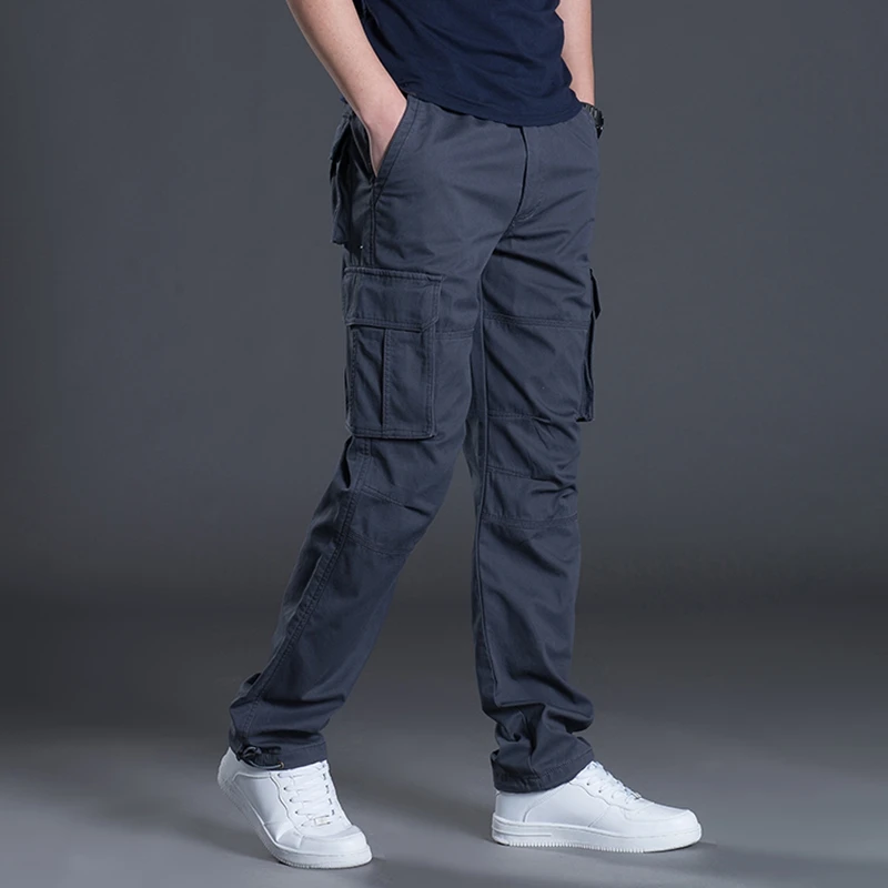 PERFWEED Men Clothing Cargo Military Army Pants Multi-Pockets Decoration Casual Male Autumn Spring Straight Gray Pants