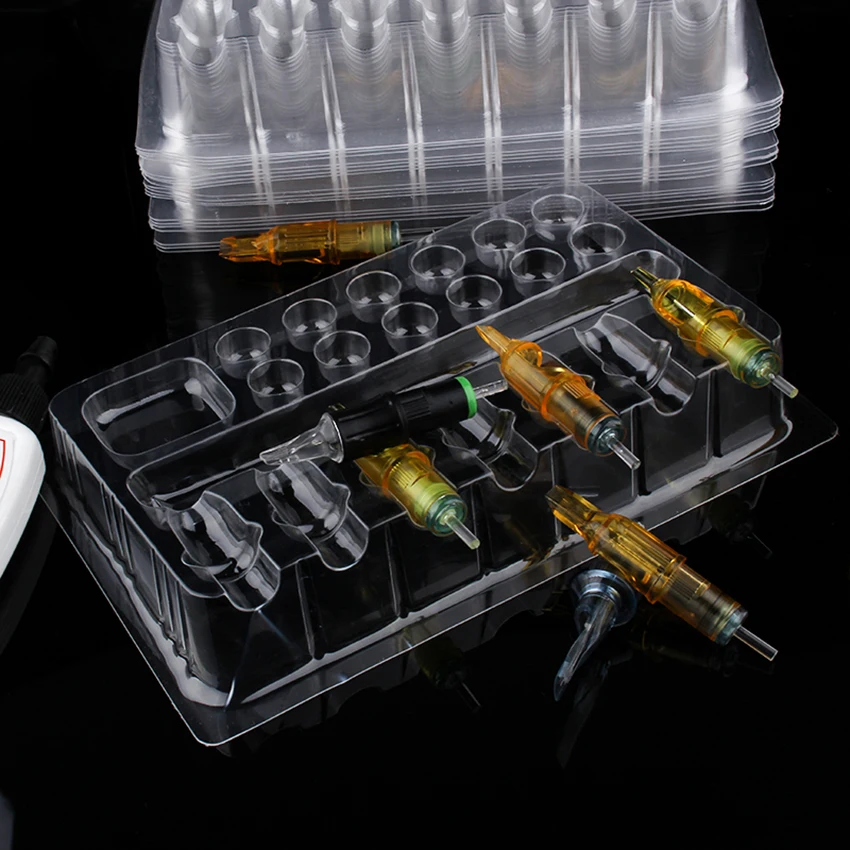 

Tattoo Cartridge Needles Holder 20Pcs/Lot Transparent Plastic Hold Machine Pen Ink Pigment Trays Stand Permanent Makeup Body Art