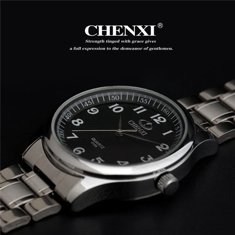 Chenxi-Reloj de pulsera de cuarzo para hombre y mujer, accesorio de marca de lujo clásico, a la moda, regalo Noble, de acero inoxidable completo, Plata 010a