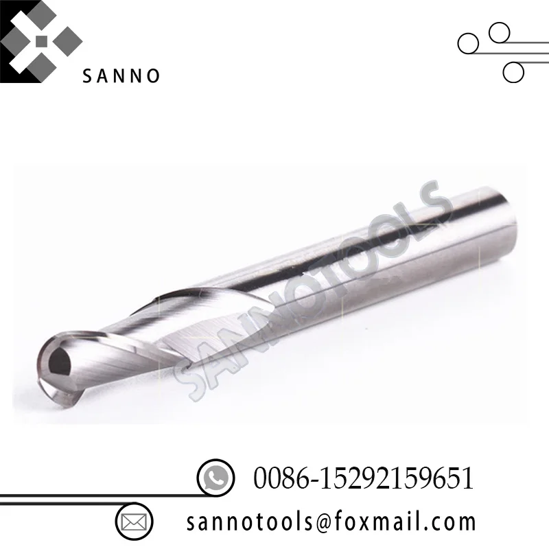 HRC 45 degree 2 Flutes Tungsten Steel Ball Nose End Mill With Long Shank CNC End Milling Cutter For Cutting Aluminum Alloys