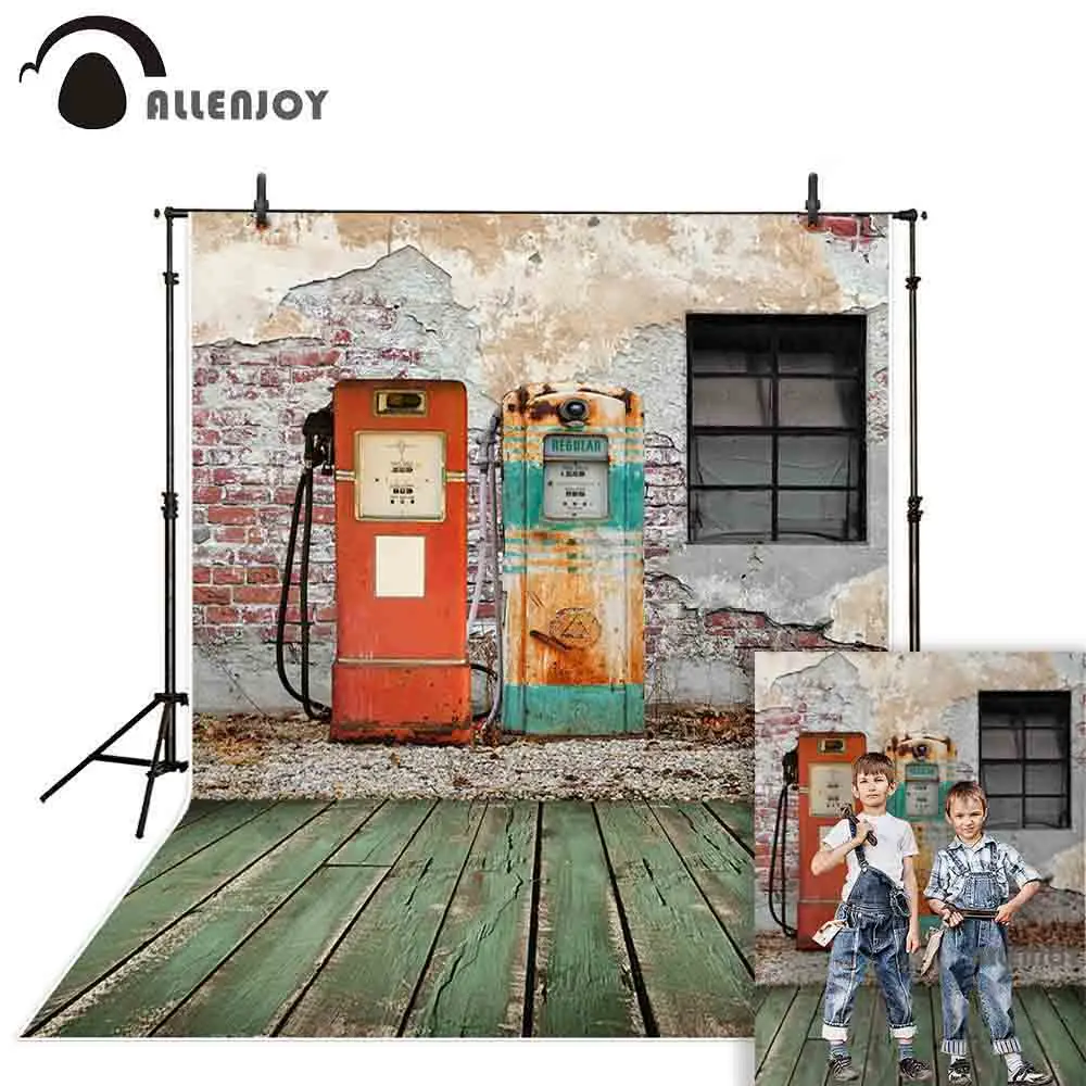 

Allenjoy background for photo shabby retro gas station photography backdrop shoot prop photobooth decor photocall printed