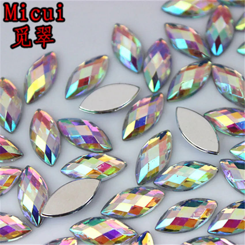 Micui 100pcs 7*15mm Horse Eye Acrylic Rhinestones Crystal Stone Flatback Non Hotfix No Hole Craft Wedding Decoration DIY MC720