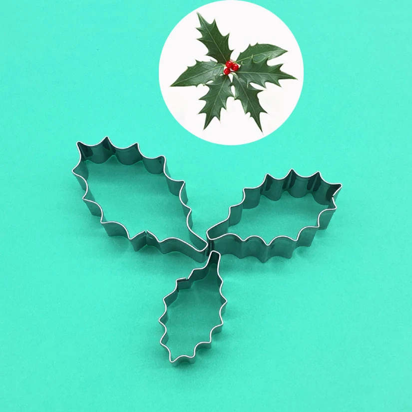 3 pcs/set Holly Leaf Cutters Set Stainless Steel Candy Cookie Biscuit Fondant CakeDecorating Tools