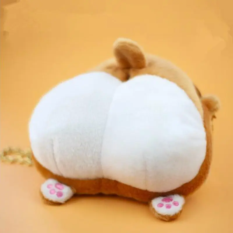 13*10cm Novelty Corgi Sexy Bottom Coin Bag Plush Toy Purse Stuffed Animal Wallet For Girls