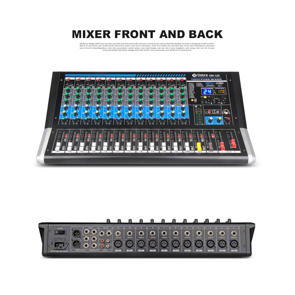 ديبرا الصوت DX-12 12 قناة جهاز مزج الصوت DJ تحكم مجلس الصوت مع 24 DSP تأثير USB بلوتوث XLR جاك Aux المدخلات