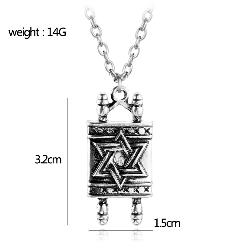 Jewish Hebrew Sefer Torah Scroll Religious Men Pendant Necklace Women With Star Of David Amulet Necklace