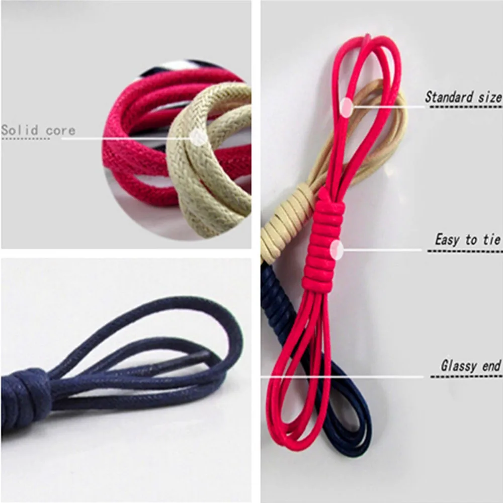 1Pair 75-85cm fashion casual leather shoelace Multi Color Cotton Waxed Round shoe laces 8 Colors