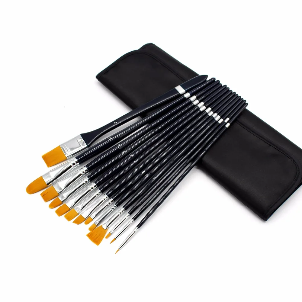 

13 pcs/set Nylon Painting Brushes Wood Handle Painting Brush Artist Set Black High Quality Paint Brush Acrylic Watercolor