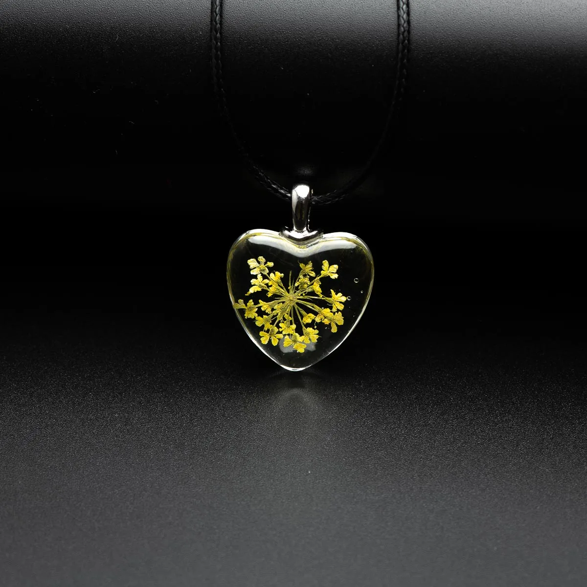 Flower in Heart Shape Glass necklace lover Pendant Fashion glass ball necklaces Classic style Jewelry #FY410