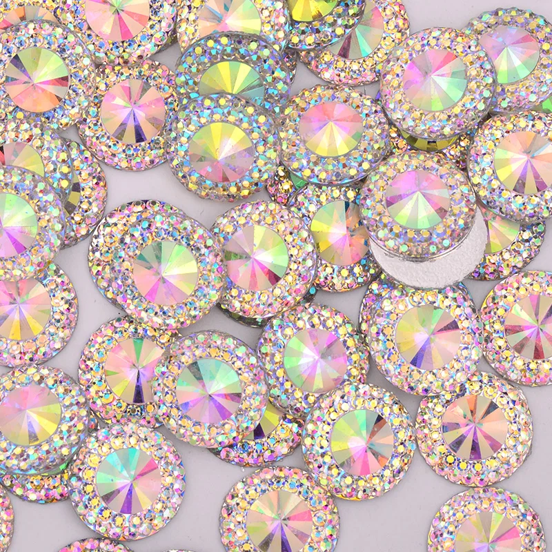 JUNAO 8 10 12 18 20 30 40mm Large AB Crystal Rhinestone Applique Flat Back Resin Gems Non Sewn Strass Crystal Stones for Crafts