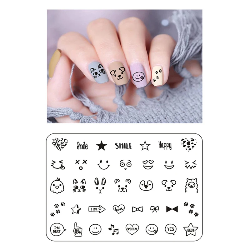 Cat Head Nail Stamping Plates Lace Cake Pattern Nail Art Plate Stamp Templates Printing Stencil Stainless Steel Heart Diamond