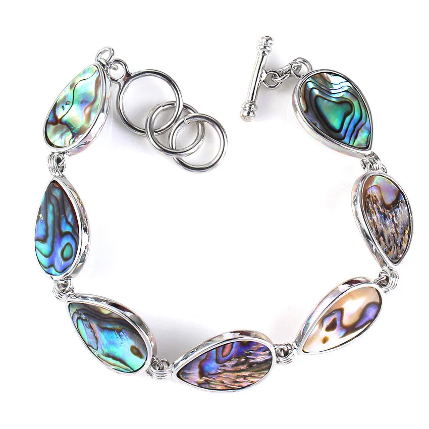 

Trendy-beads Silver Plated Natural Abalone Shell Water Drop Bracelet For Anniversary Statement Jewelry