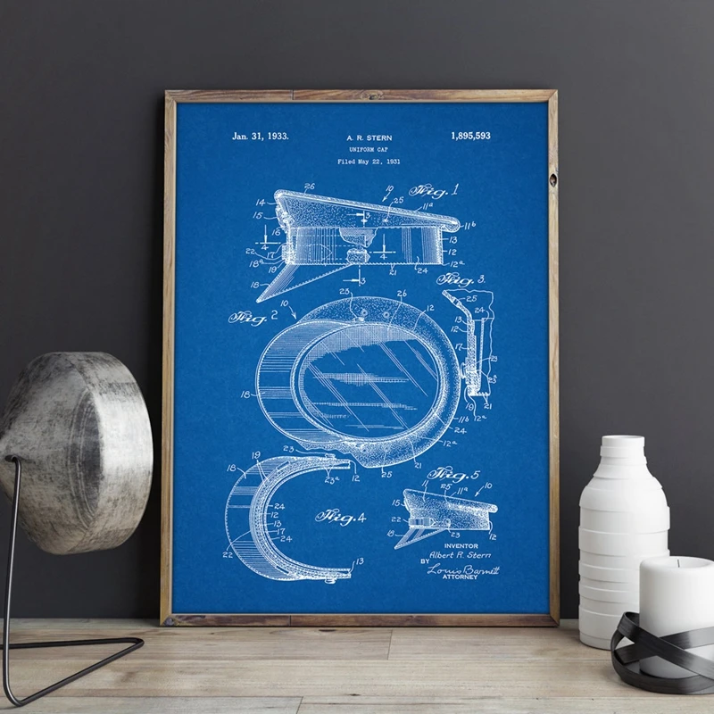 Police Hat Patent Prints Law Enforcement Wall Art Police Office Posters Decor Vintage Blueprint Canvas Painting Picture Gift