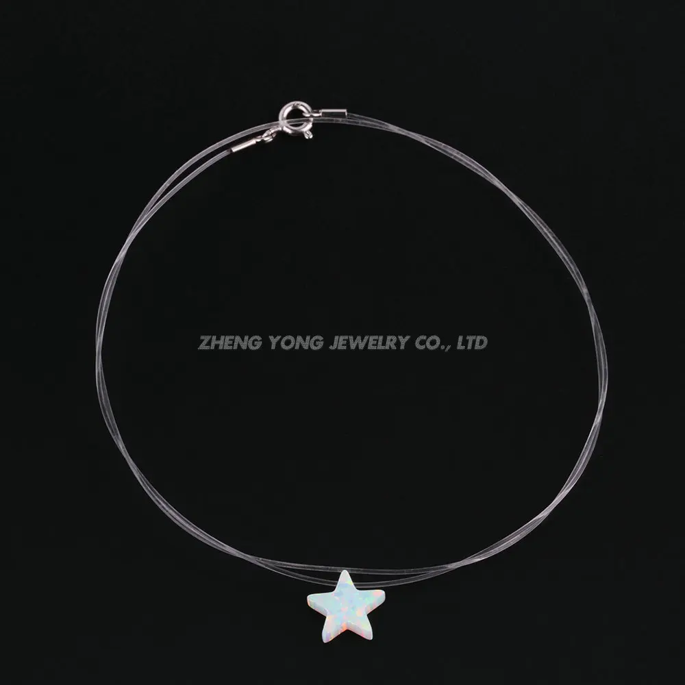 

Colorful Star Charms Transparent Nylon Chain Synthetic Opal Star Necklace