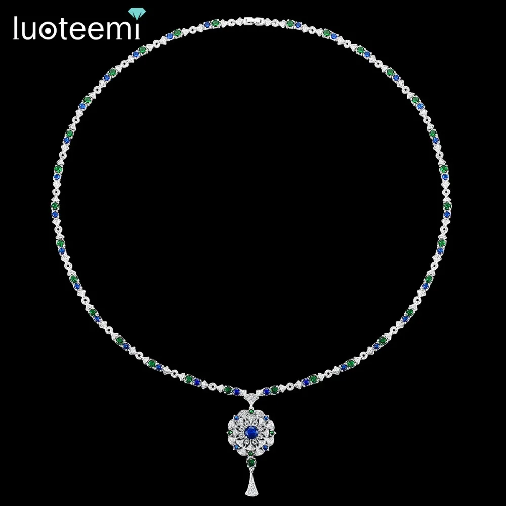 LUOTEEMI Luxury Long Necklace AAA Cubic Zirconia Elegant Flower Sweater Necklace Fashion Jewelry for Women High Quality