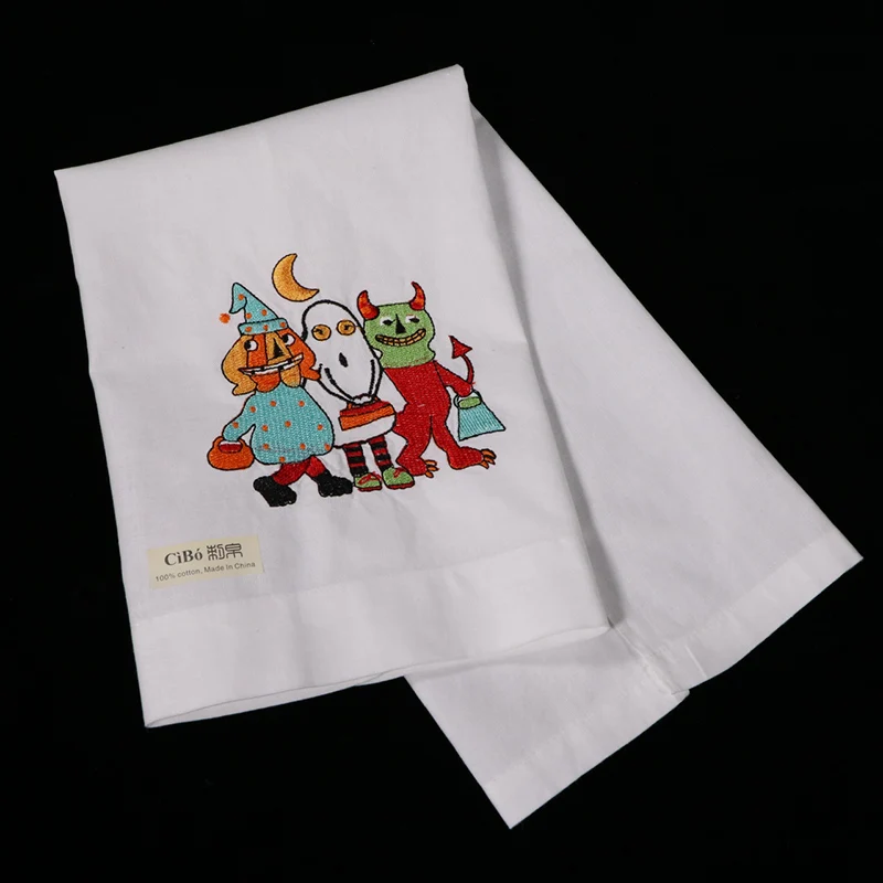 TL001:12 pieces coton Halloween guest towels with embroidery Monsters