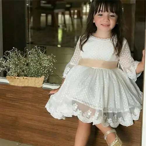 

2019 Baby Girl summer clothing Pageant Party Lace Princess Dress Wedding Dresses Gold waistband for Kid clothes toddler Children