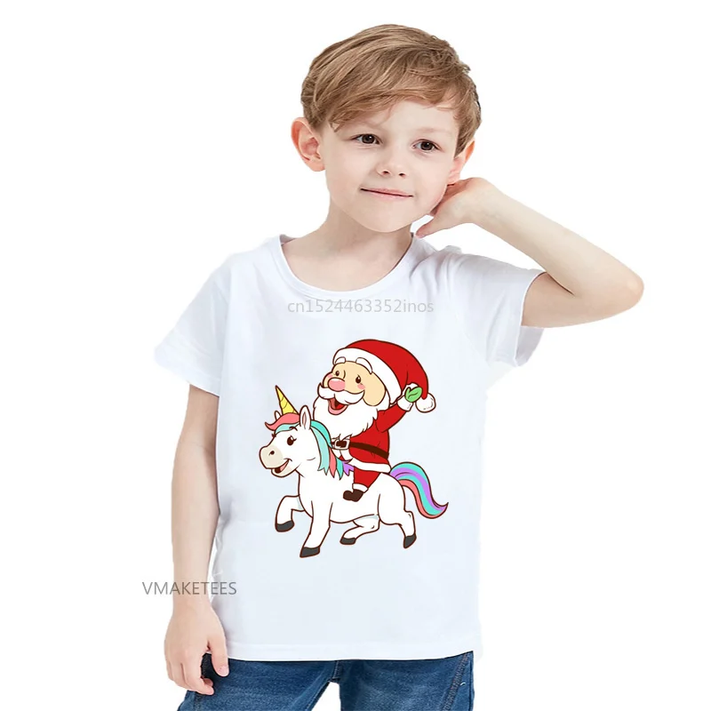 

Girls & Boys T shirt Children Cute Santa Claus Riding A Unicorn Christmas Magical Print T-shirt Baby Kids Funny Clothes,HKP5742