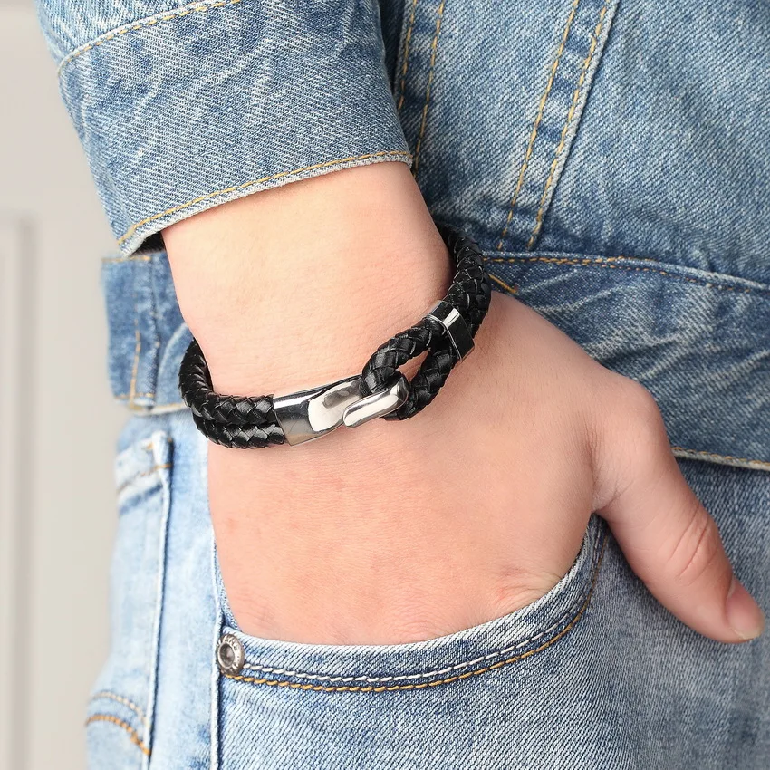 XQNI Genuine Leather Stainless Steel Bracelet For Women Bracelets & Bangles Female Leather Bracelet ladies Charm Toggle-clasps