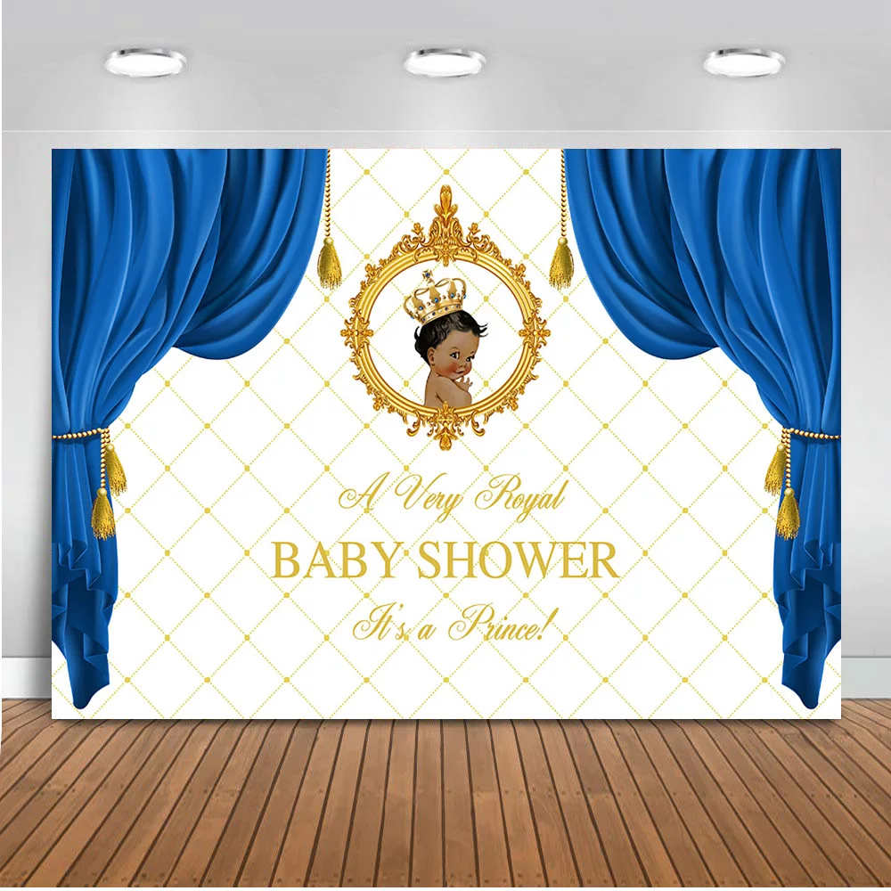 

Baby Shower Party Decoration Banner Royal Crown It's A Boy Photo Background Blue Curtain Backdrop for Photography 423