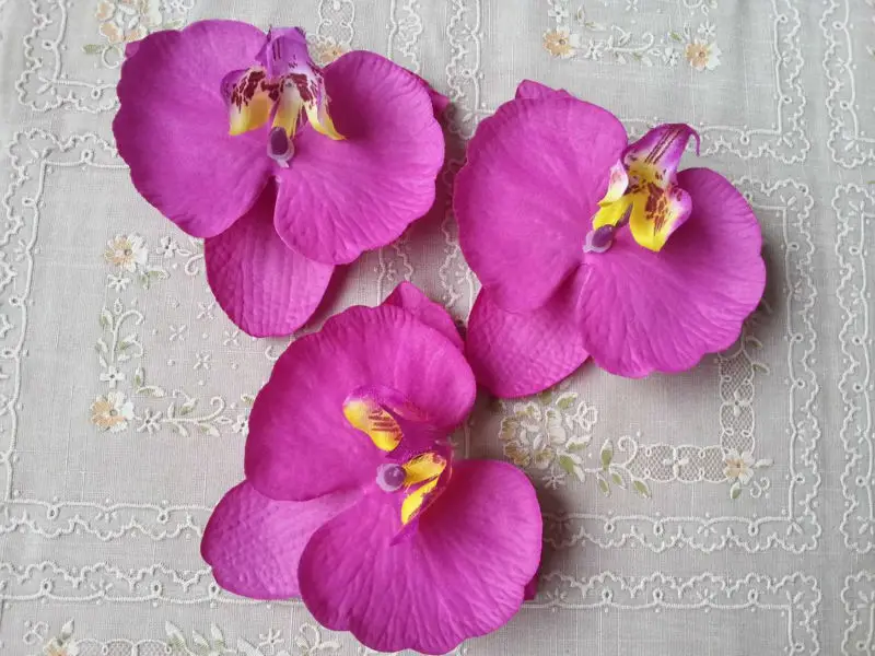 50 pcs/lot  Purple Silk Orchids Large Orchid  4.75 inches For Hair comb Hairbands Weddings Decor Wholesale Lots