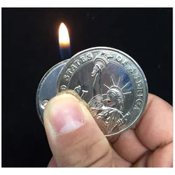 Fashion Creative Mini Coin Shaped Butane Flame Lighter Metal Torch Lighter Novelty Gadget Gift Key Accessories Pendant NO GAS