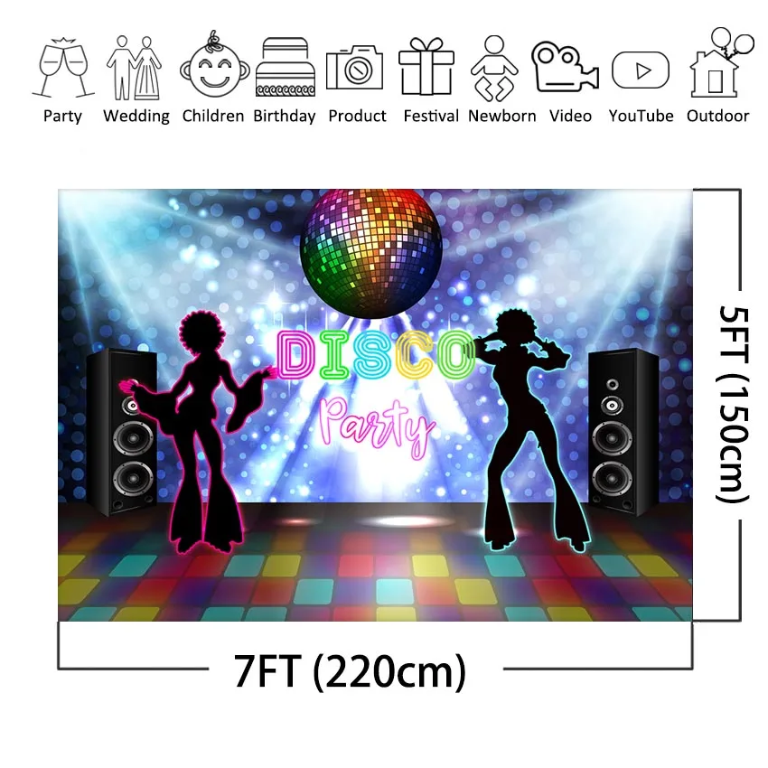 خلفية التصوير الفوتوغرافي ديسكو النيون الكبار ديكور الحفلات ديكور حفلة عيد ميلاد الحدث راية صور استوديو خلفية الدعائم