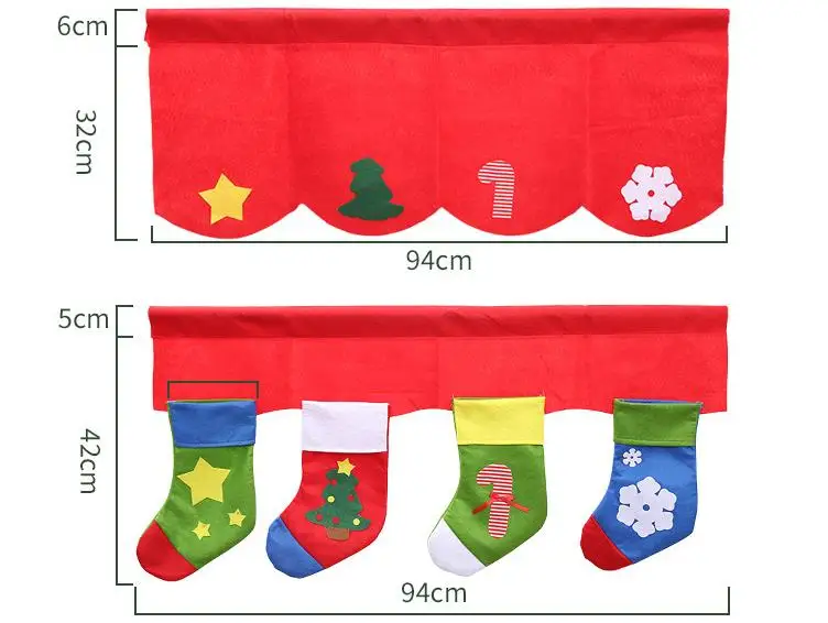 2pcs/set Christmas Socks Window Decoration Door Window Drape Panel Christmas Curtain Decorative For Home New Year