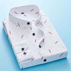 Camisa de manga comprida estampada em penas masculina, camisas clássicas, slim fit, conforto, algodão macio, estilos de lazer, moda