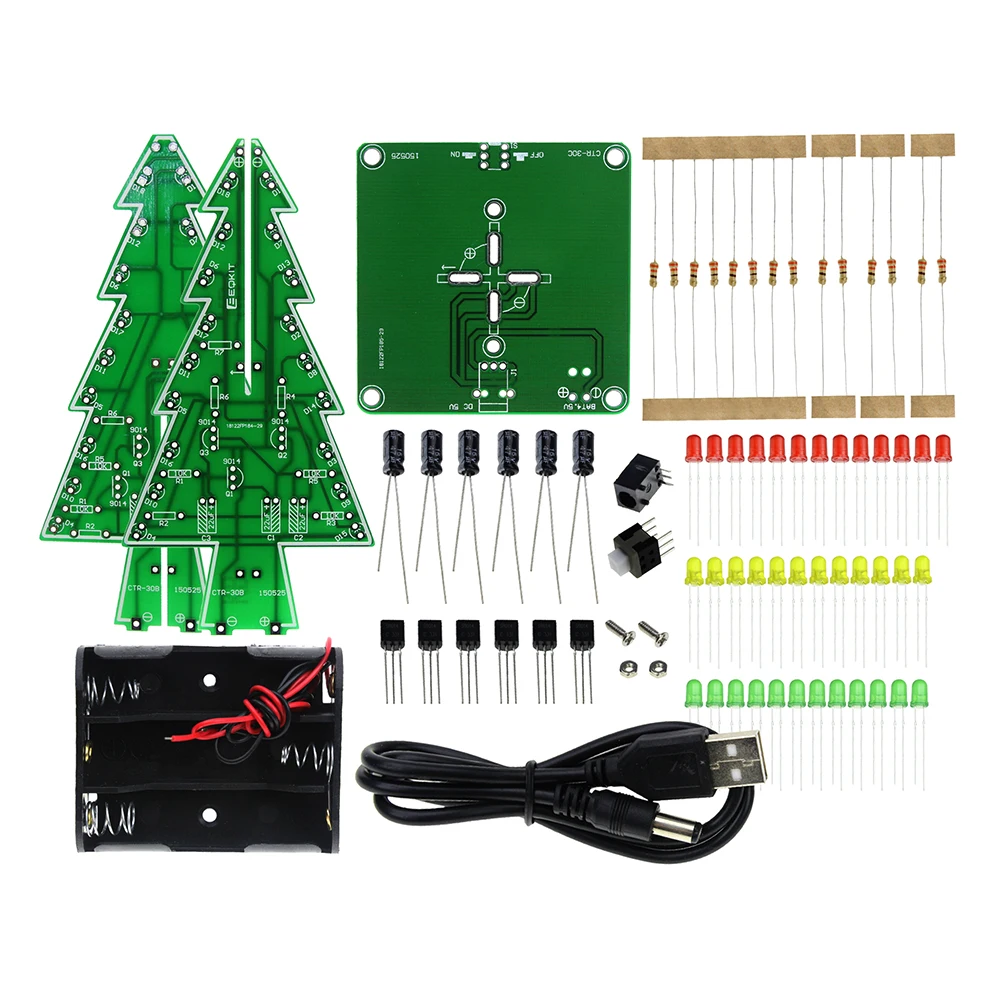 Three-Dimensional 3D Christmas Tree LED DIY Kit Red/Green/Yellow LED Flash Circuit Kit  For School Education lab