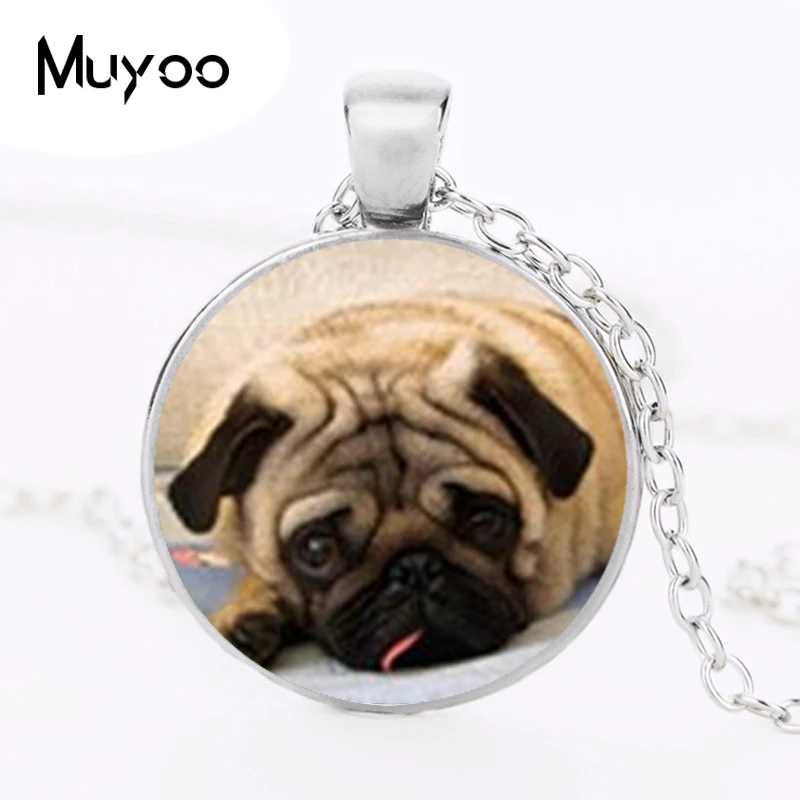 Wholesale Glass Dome Round Pendant Animals Jewelry Pug Necklaces Pendants Dog Picture Necklace The Best Gift for Dog Lovers HZ1