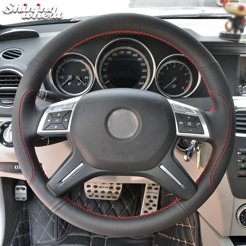 

Shining wheat Black Genuine Leather Car Steering Wheel Cover for Mercedes-Benz ML350 GL350