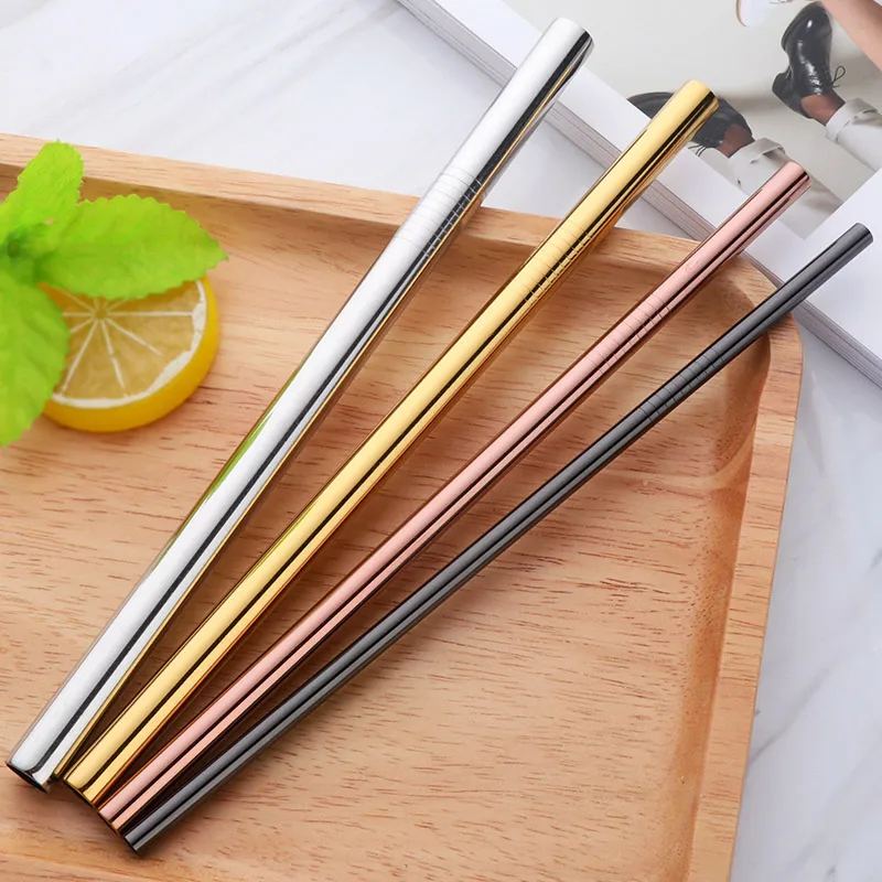 4pcs Metal Straight Drinking Straw With Fabric Pouch Stainless Steel Straw+4Brush Food Grade 6MM*8MM*10MM*12MM Bar Accessories