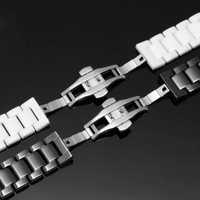 14mm 16mm 18mm 20mm 22mm High Quality Silver Depolyment Watch Buckle and White Ceramics Watch Bands Men Women Strap Bracelets