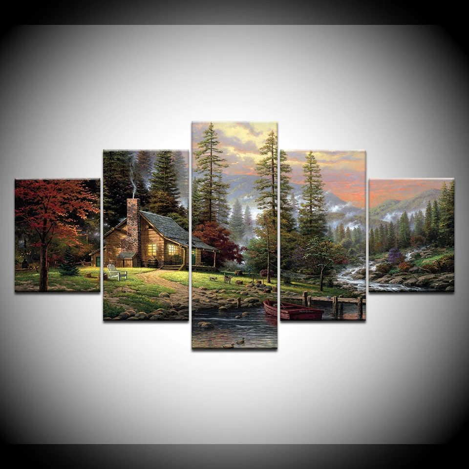 

Woods and rivers Landscape 5 Piece Wallpapers Art Canvas Print modern Poster Modular art painting for Living Room Home Decor