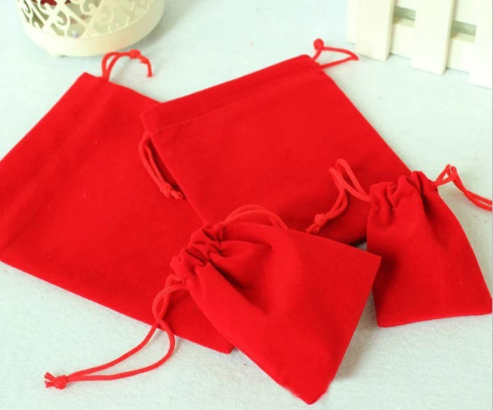 

300pcs 7*9cm red Pure color Velvet Bags woman vintage drawstring bag for Party/Jewelry/Gift diy handmade Pouch Packaging Bag